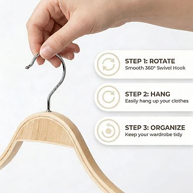 2 Pack Wood Non-Slip Hangers with Pinch Clips, Durable 360-degree Space Saving 15.7inch