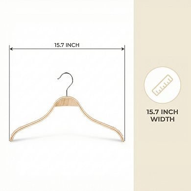 2 Pack Wood Non-Slip Hangers with Pinch Clips, Durable 360-degree Space Saving 15.7inch