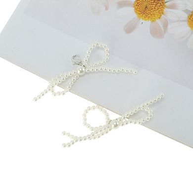 Faux Pearl Bow Style 5 Shoelace Charms 1 Pair White