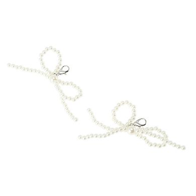 Faux Pearl Bow Style 5 Shoelace Charms 1 Pair White