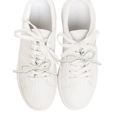 Faux Pearl Bow Style 5 Shoelace Charms 1 Pair White