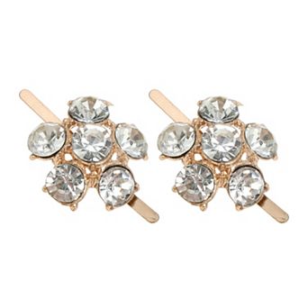 Floral Pin Back Shoe Accessories 2 pc Gold Tone White