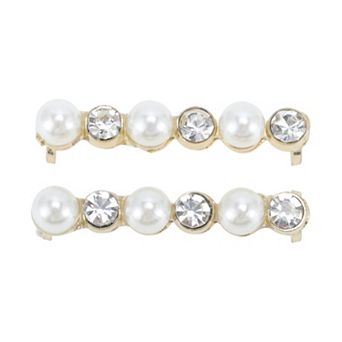 Rhinestone Faux Pearl Shoelace Charms 2 pc Gold Tone