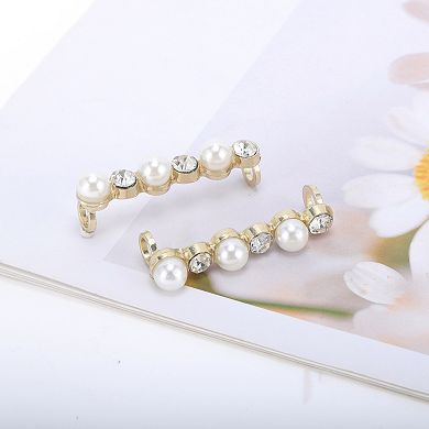 Rhinestone Faux Pearl Shoelace Charms 2 Pcs Gold Tone