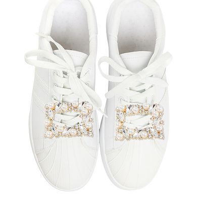 Pearl Square Clasp Pin Back Style Shoe Accessories 2 Pcs