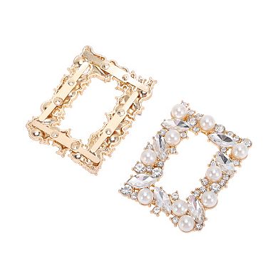 Pearl Square Clasp Pin Back Style Shoe Accessories 2 Pcs