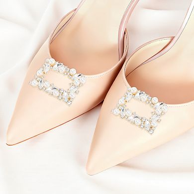 Pearl Square Clasp Pin Back Style Shoe Accessories 2 Pcs