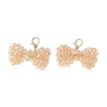 Beaded Bow Shoelace Charms 1 Pair Gold Tone