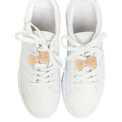 Beaded Bow Shoelace Charms 1 Pair Gold Tone