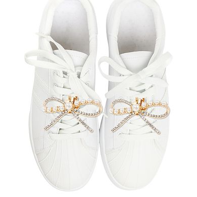 Pearl Rhinestone Bow with Detachable Clip Shoe Accessories 2 Pcs