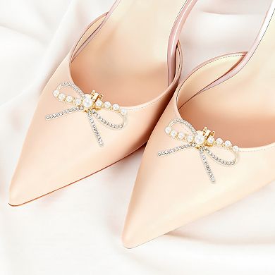 Pearl Rhinestone Bow with Detachable Clip Shoe Accessories 2 Pcs