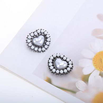 Heart Faux Pearls Shoelace Charms 2 Pcs
