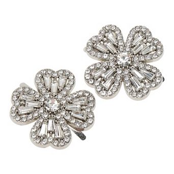 Four-Petal Floral Pin Back Shoe Accessories 2 pc Silver Tone