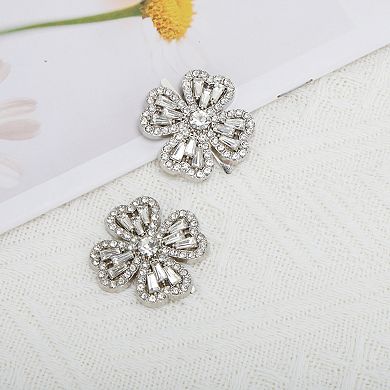 Four-Petal Floral Pin Back Shoe Accessories 2 Pcs Silver Tone