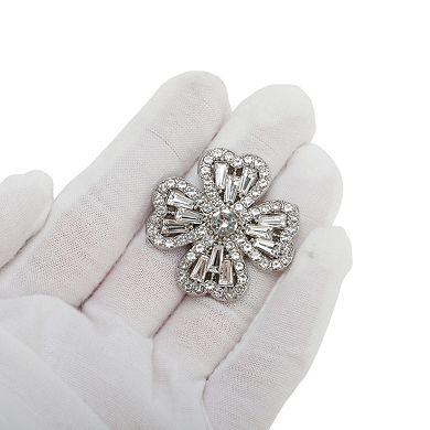 Four-Petal Floral Pin Back Shoe Accessories 2 Pcs Silver Tone