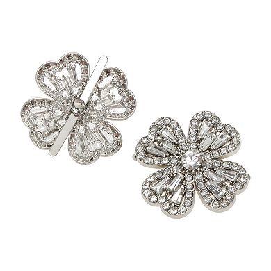 Four-Petal Floral Pin Back Shoe Accessories 2 Pcs Silver Tone