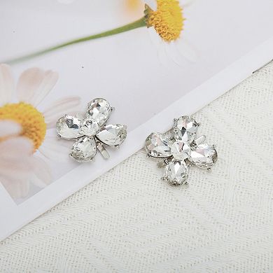 Floral Pin Back Shoe Accessories 2 Pcs Silver Tone