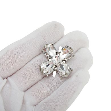 Floral Pin Back Shoe Accessories 2 Pcs Silver Tone