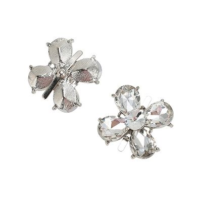 Floral Pin Back Shoe Accessories 2 Pcs Silver Tone