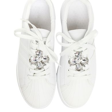 Floral Pin Back Shoe Accessories 2 Pcs Silver Tone
