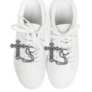 Cross Double Chain Shoelace Charms 2 Pcs Gray Black