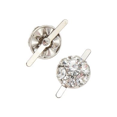 Round Floral Pin Back Shoe Accessories 2 Pcs Silver Tone