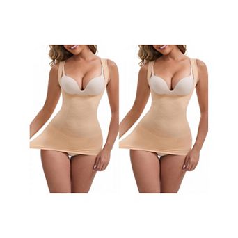 2 Packs Women's Square Neck U-Back Shaper Tank Top Tummy Control Push-Up Slimming Waist Vest