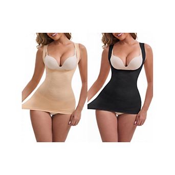 2 Packs Women's Square Neck U-Back Shaper Tank Top Tummy Control Push-Up Slimming Waist Vest