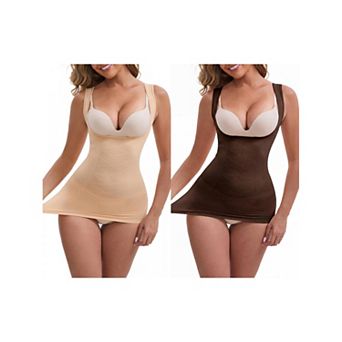 2 Packs Women's Square Neck U-Back Shaper Tank Top Tummy Control Push-Up Slimming Waist Vest