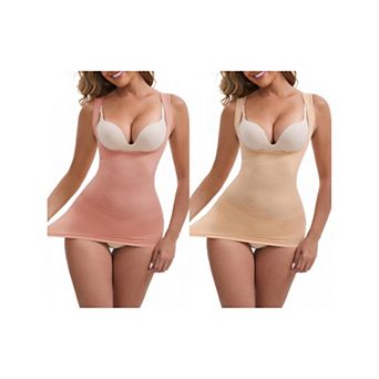 2 Packs Women's Square Neck U-Back Shaper Tank Top Tummy Control Push-Up Slimming Waist Vest