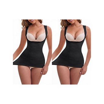 2 Packs Women's Square Neck U-Back Shaper Tank Top Tummy Control Push-Up Slimming Waist Vest