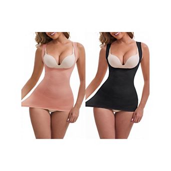 2 Packs Women's Square Neck U-Back Shaper Tank Top Tummy Control Push-Up Slimming Waist Vest