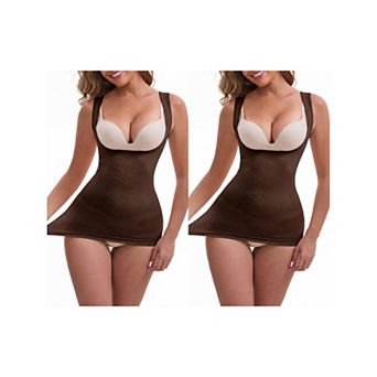 2 Packs Women's Square Neck U-Back Shaper Tank Top Tummy Control Push-Up Slimming Waist Vest