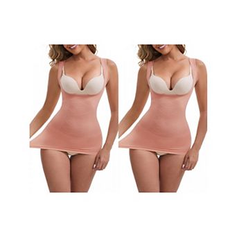 2 Packs Women's Square Neck U-Back Shaper Tank Top Tummy Control Push-Up Slimming Waist Vest
