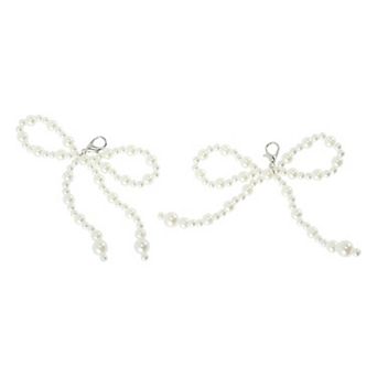 Faux Pearl Bow Style 9 Shoelace Charms 1 Pair White