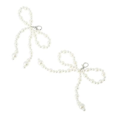 Faux Pearl Bow Style 9 Shoelace Charms 1 Pair White