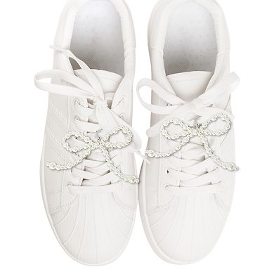 Faux Pearl Bow Style 9 Shoelace Charms 1 Pair White
