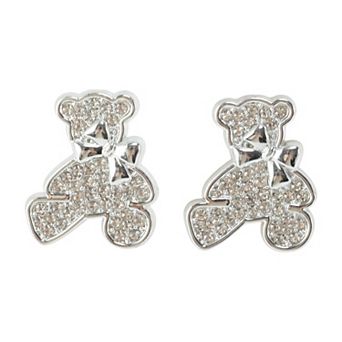 Rhinestone Bears Shoelace Charms 1 Pair Silver Tone