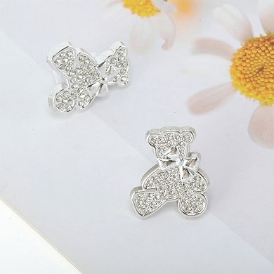 Rhinestone Bears Shoelace Charms 1 Pair Silver Tone