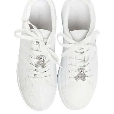 Rhinestone Bears Shoelace Charms 1 Pair Silver Tone