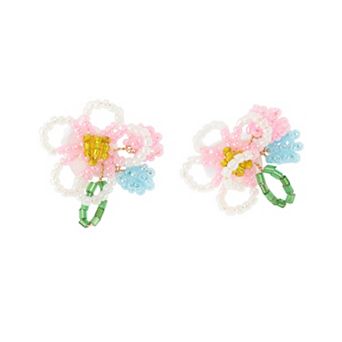 Beaded Flower Shoelace Charms 1 Pair Pink