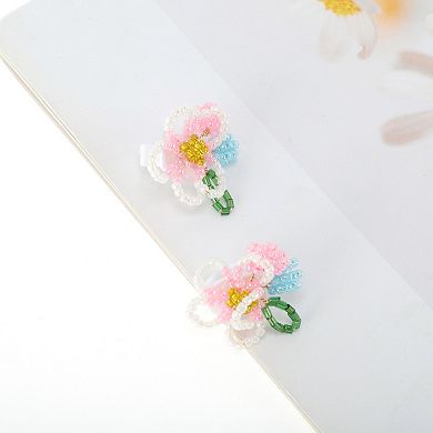 Beaded Flower Shoelace Charms 1 Pair Pink