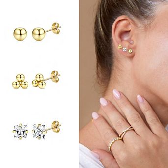 3Pack Heart Stud Earrings for Women - Jewelry Set with Zirconia & Pearl Accents