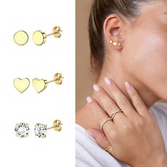 3Pack Heart Stud Earrings for Women - Jewelry Set with Zirconia & Pearl Accents