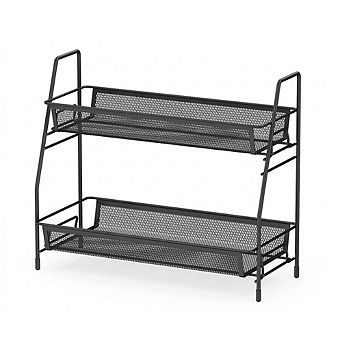 2 tier Bathroom Counter Organizer, Metal Wire Shelf with Hooks