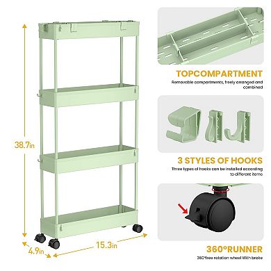 Slim Storage Cart 4 Tier,Bathroom Organizer Rolling Utility,Mobile Shelving Unit Slide Out