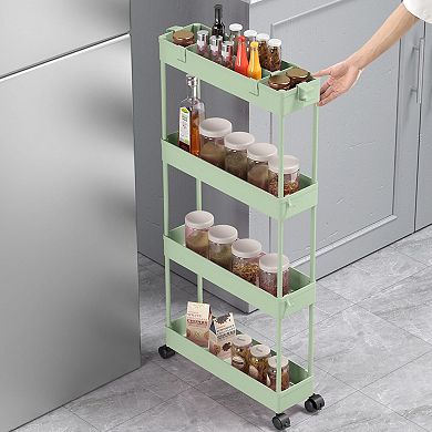 Slim Storage Cart 4 Tier,Bathroom Organizer Rolling Utility,Mobile Shelving Unit Slide Out