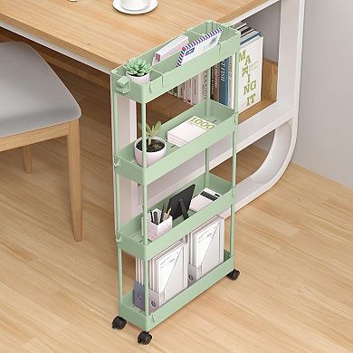 Slim Storage Cart 4 Tier,Bathroom Organizer Rolling Utility,Mobile Shelving Unit Slide Out