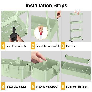 Slim Storage Cart 4 Tier,Bathroom Organizer Rolling Utility,Mobile Shelving Unit Slide Out