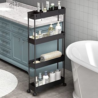 Slim Storage Cart 4 tier Bathroom Organizer Rolling Utility,Mobile Shelving Unit Slide Out